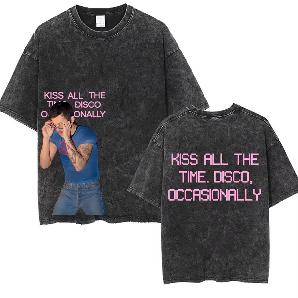 Küss Mich Immer Disco Gelegentlich Gewaschen Vintage T-Shirts Geschenk für Fans Männer Frauen Mode Popmusik Streetwear Männlich Oversized T-Shirt