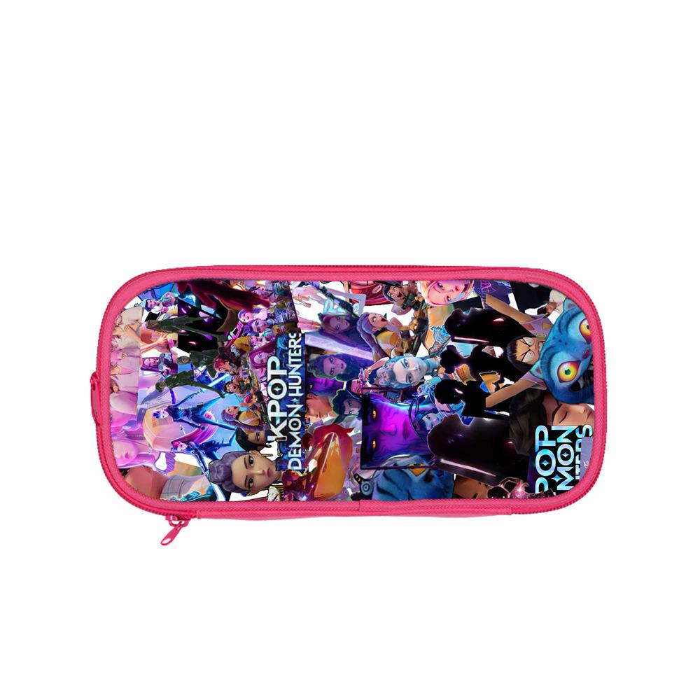 Huntrix Kpop student pink double-layer pencil bag Kpop witch hunting girl group student storage stationery bag pencil bag