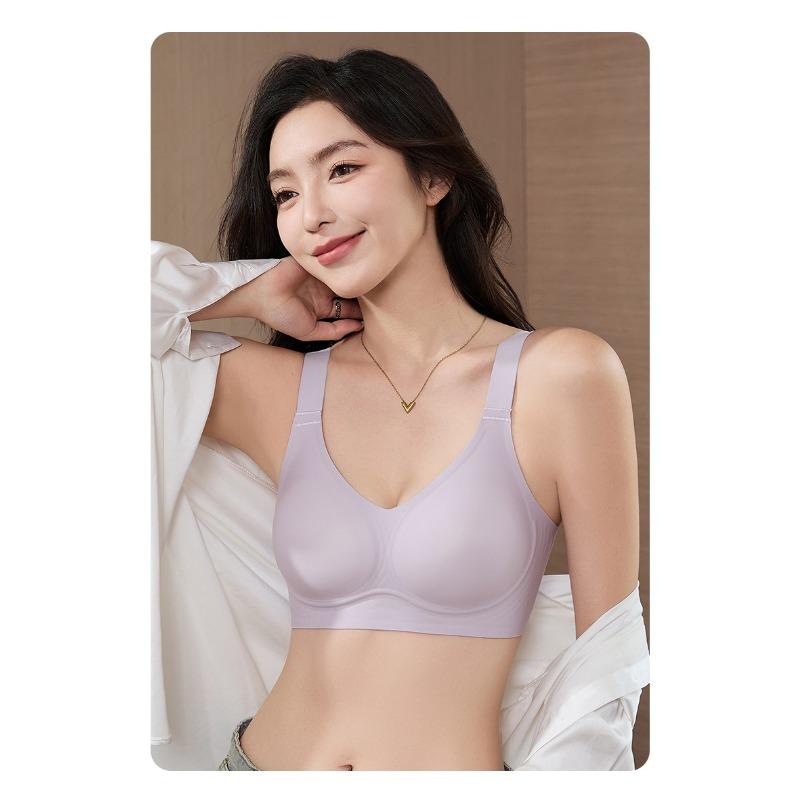 Jelly-style Underwear with Soft Support, Seamless Wide Shoulder Straps, Cup Fixation, Double Breast Reduction, Without Steel Rings.