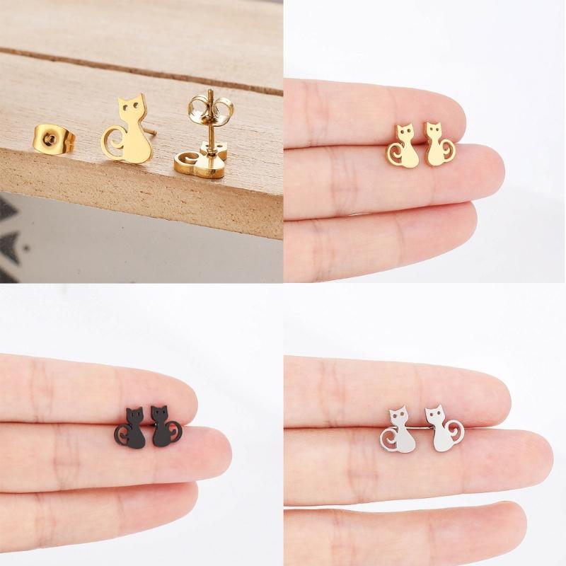 Cute Animal Stud Earrings for Women Girls 3 Pairs Cat Ear Studs Adornment Trendy Ear Hooks Charm Ornament Jewelry Gift