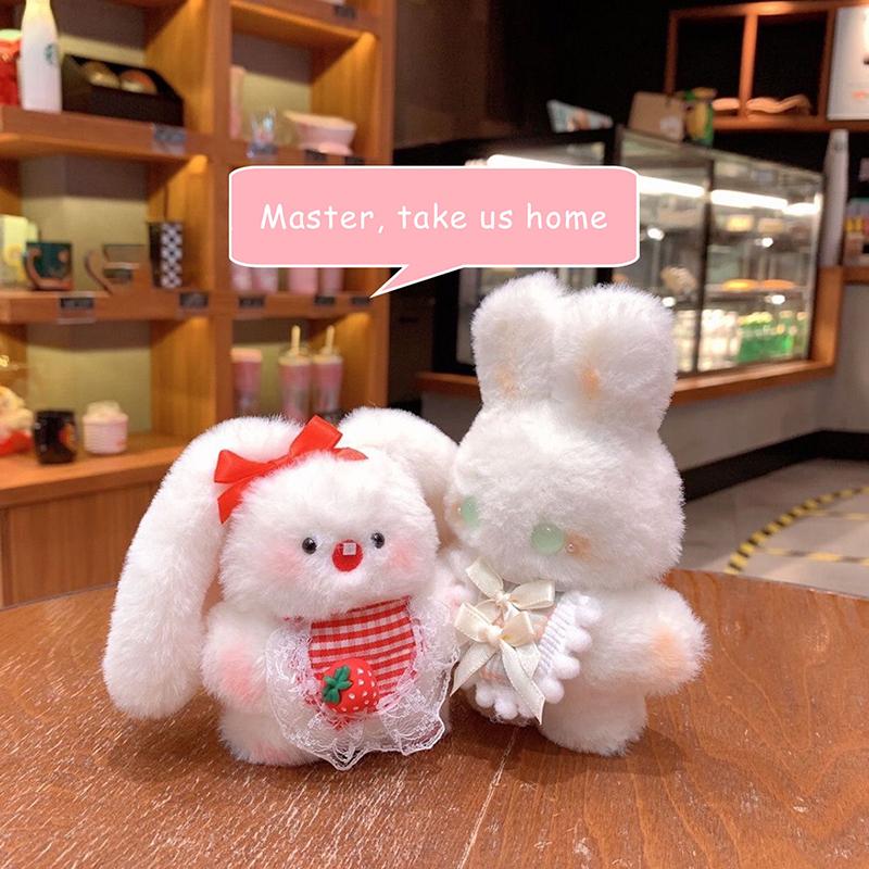 1Pcs Cute Can Squeak Rabbit Plush Pendant Big-Eared Rabbit Plush Keyring Bunny Festival Doll Keychain Bag Pendant