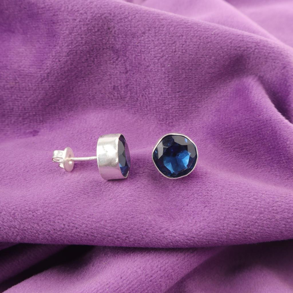 Round Natural London Blue Topaz 925 Silver Butterfly New Stud Earrings Jewelry EE-150-14