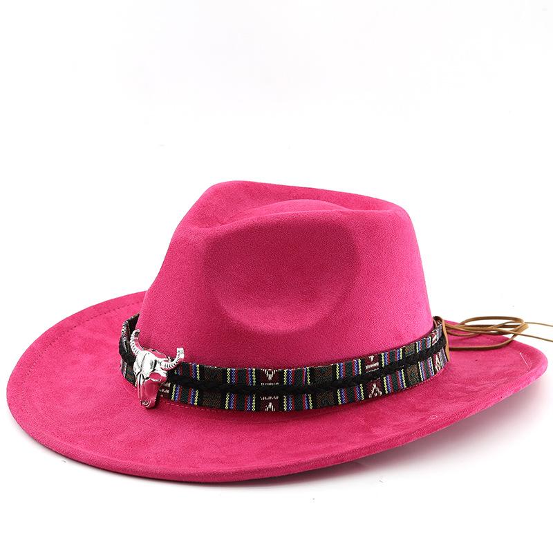 Western cowboy style felt hat tibetan style hat cow head accessories fall and winter jazz hat suede hat