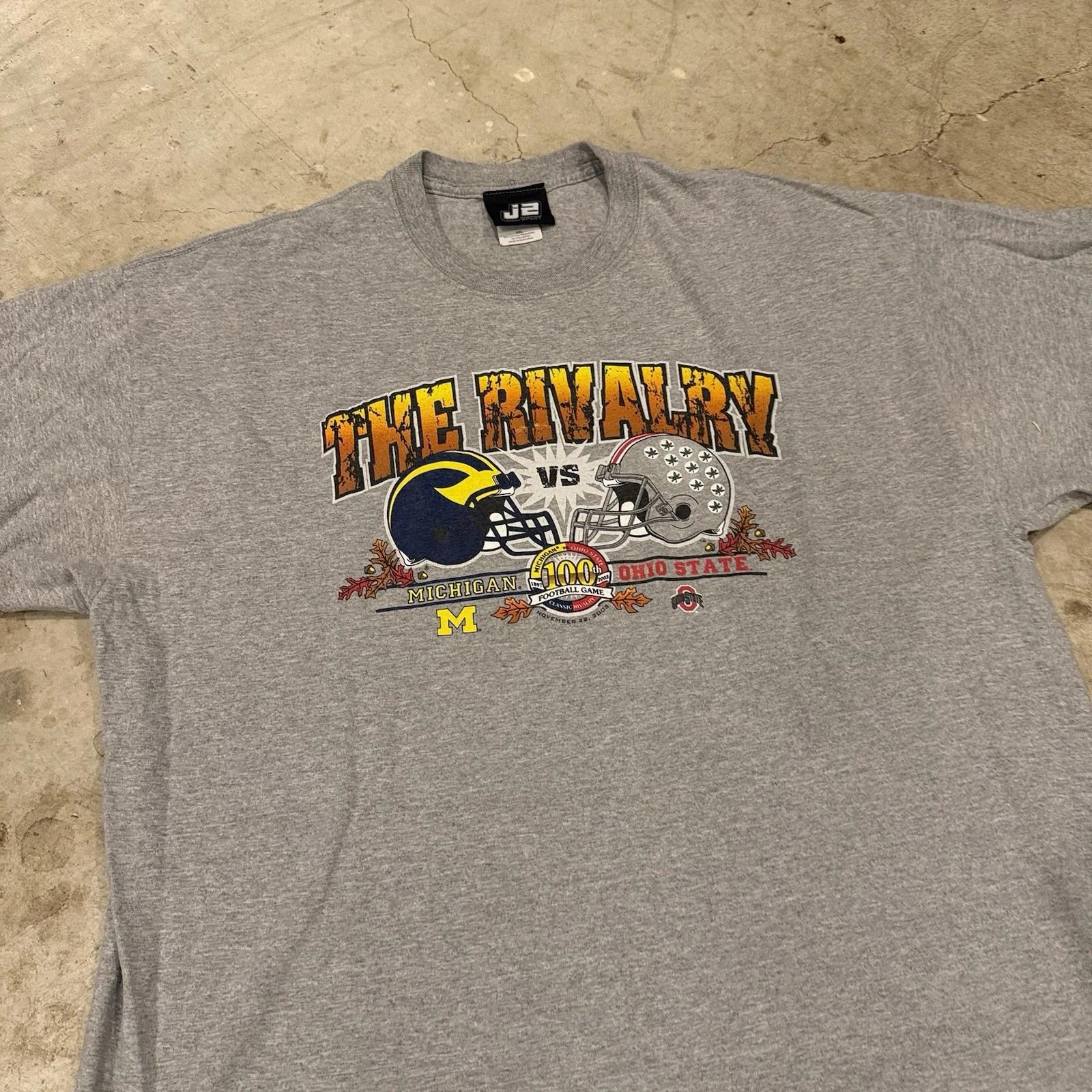 Футболка Michigan vs Ohio St 100-я игра Соперничество Ноябрь 2003 2XL серая с коротким рукавом 4XL