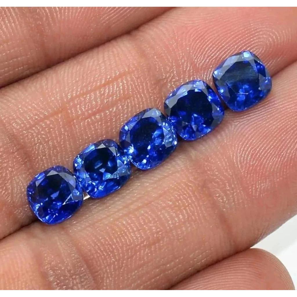 5 Pcs Natural Ceylon Blue Sapphire 50 Ct Cushion Cut Gemstone Lot For Jewelry