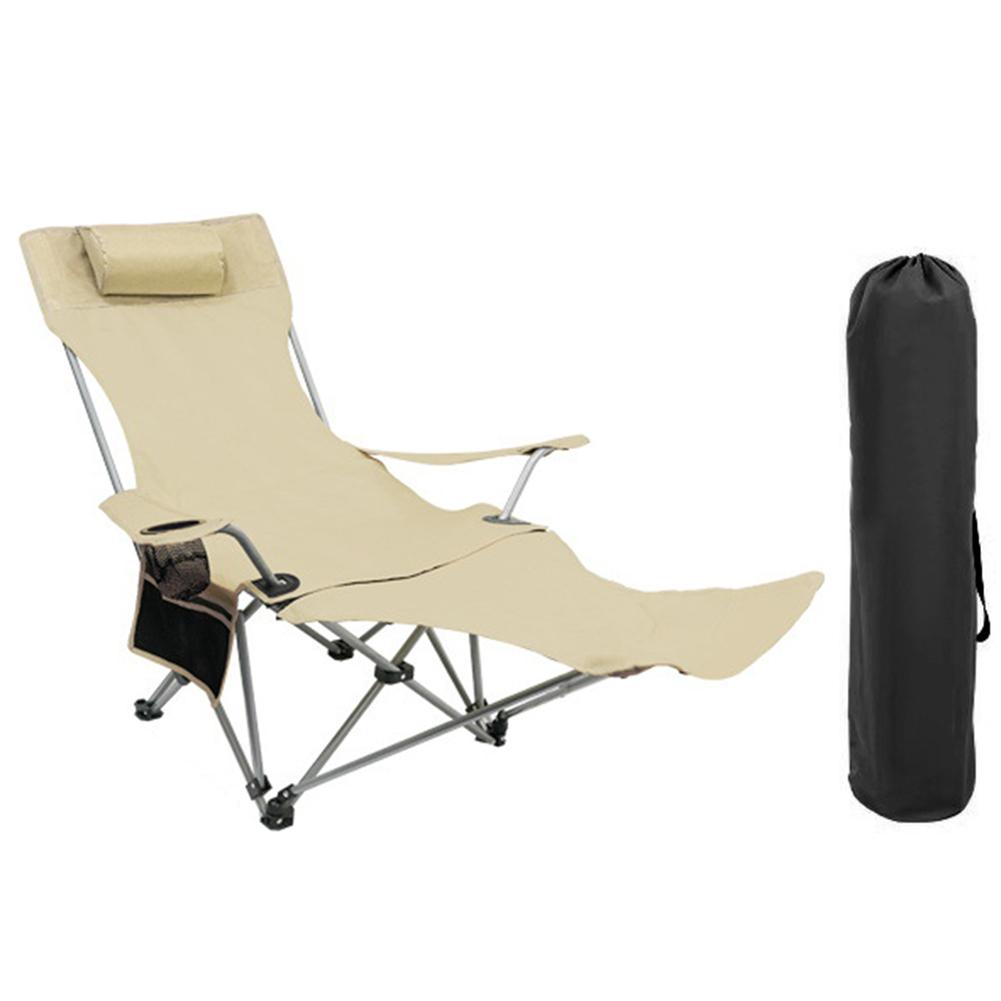 Chaise Longue Inclinable Paresseuse avec Oreiller & Porte-gobelet & Poche Latérale Chaise de Plage Légère Dossier Réglable pour la Pêche le Voyage