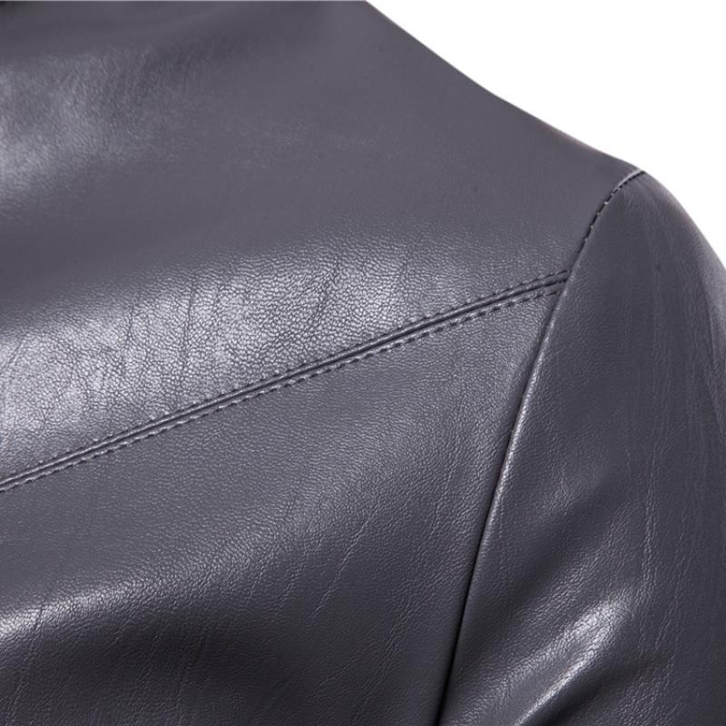 Nová kožená bunda Lapel Pánská PU bunda Trim Límec Zip Cardigan Jednobarevná bunda Kožená Pánská