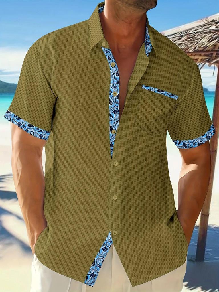 2025 Summer Men's Plaid Cashew Casual Short-Sleeve Beach Shirt