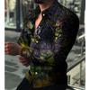 Men Plus Size Floral Print Long Sleeve Turn Down Collar Casual Shirt