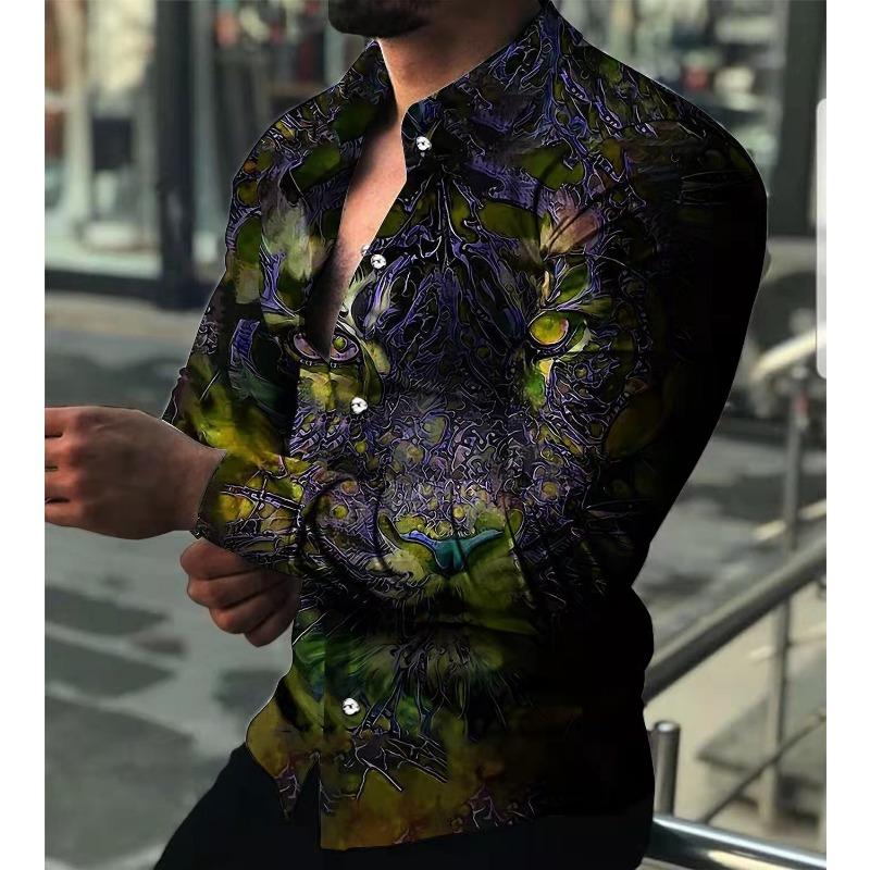 Men Plus Size Floral Print Long Sleeve Turn Down Collar Casual Shirt