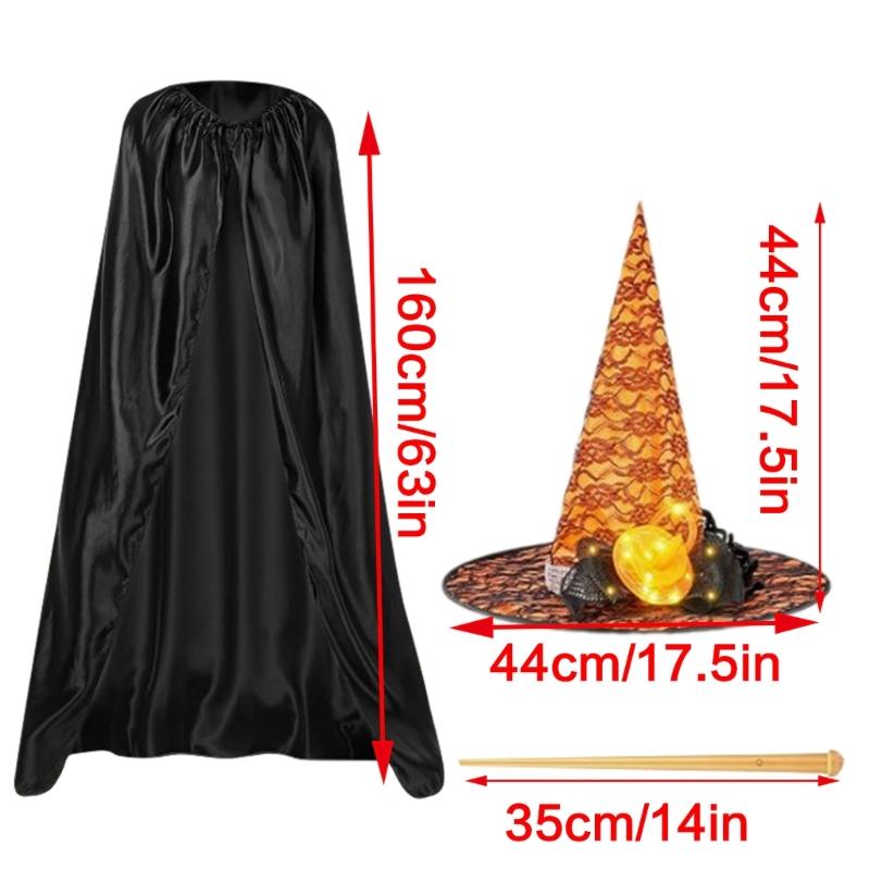 Retro Witch Hat Cloak Wand Accessory Unique Pumpkin Wizard Hat Fashion Accessory