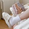Fungus Edge Coral Fleece Socks Women'S Winter Warm Feet Thickened Warm Medium Tube Home Floor Socks Lace Solid Color Women'S Socks