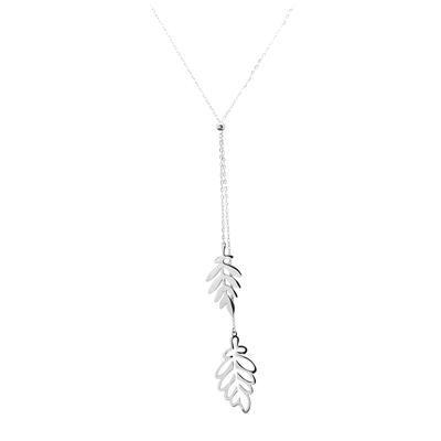 [Q2586] - Silver 'Jungle' Steel Designer Necklace - 85 Cm - 38x20 Mm and 35x18 Mm