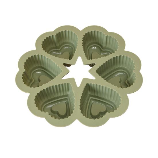 

Heart Shape Silicone Cake Mold 6-Cup Non-Stick Baking Pan Soft Heat-resistant Chocolate Mold Reusable Easy Release Cake Mold for Home Kitchen DIY зелёный