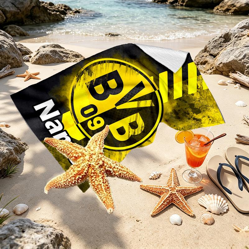 Asciugamano da Spiaggia Personalizzato con Nome Borussia Dortmund, per Viaggio Campeggio Festa in Spiaggia Arredamento Casa, Regalo di Compleanno per Famiglia e Amici