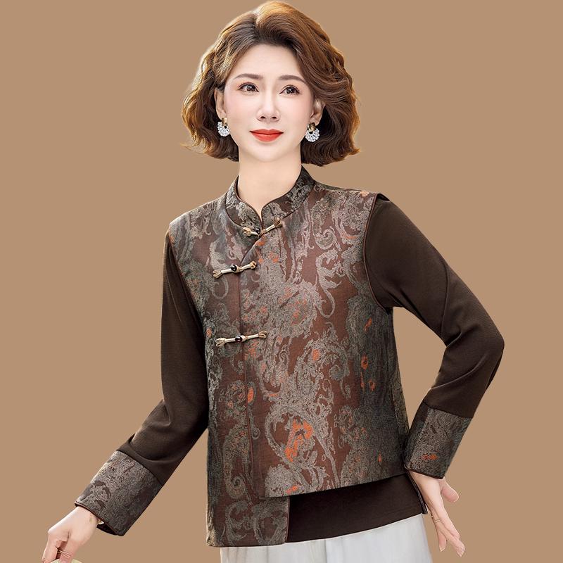 

2026 Spring Chinese Style Vest Set for Middle-Aged and Elderly Women – Two-Piece Top and Vest 2XL (105-120 Jin)