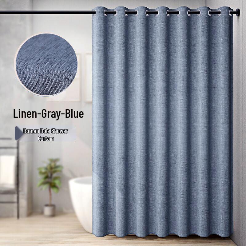 Roman Hole Linen Shower Curtain with Creative Digital Print and Magnetic Closure