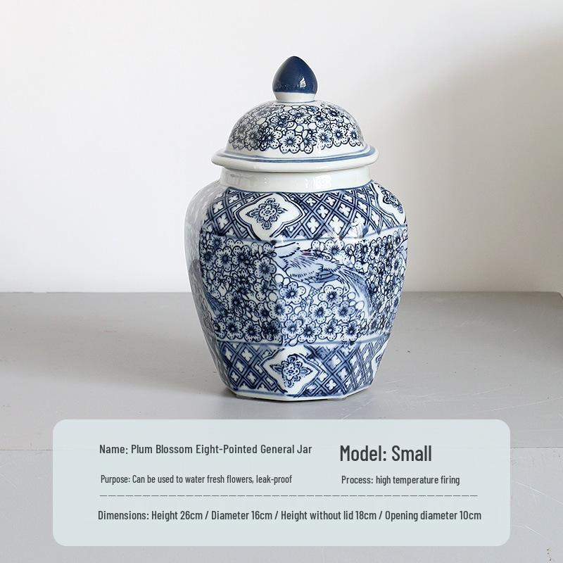 Blue and White Porcelain Octagonal Vase: High-End Decorative Ceramic for Flower Arrangements