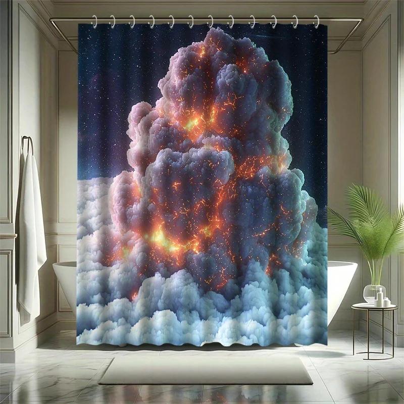 Explosion Cloud Set - Starry Sky & Clouds, Water-Resistant Polyester, Bathtub Divider, Modern Decor,Machine Washable, All-Sea