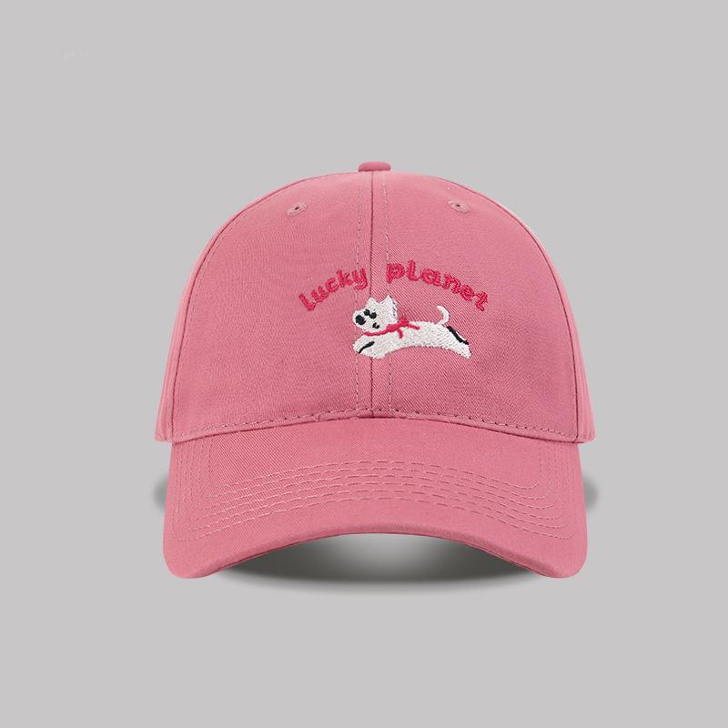 Embroidery puppy baseball cap women's spring new versatile sunshade big head circumference showing face small peaked cap male trend