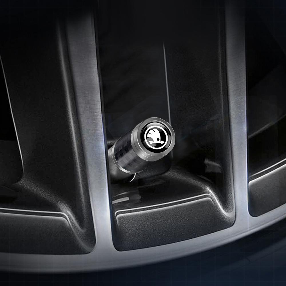 2025 New 4PCS Carbon Fiber Car Wheel Tires Valve Cap Auto Accessorie For Skoda S Scala VRS Kamiq Fabia Superb 2 Octavia 2 Karoq