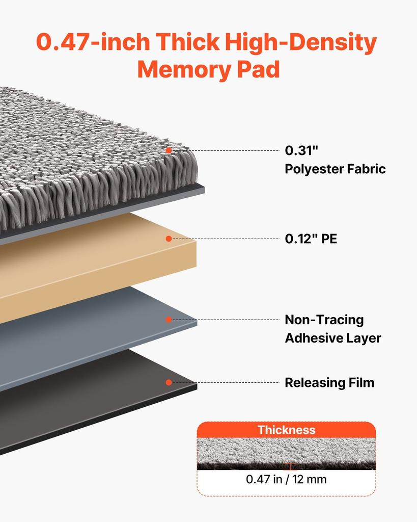 Carpet Tiles 457x457 mm, 10 Pack Carpet Square Rug Detachable & Damage-free, Self Adhesive Home Floor Soft Plush Padded for 2.1 Coverage, Easy DIY for