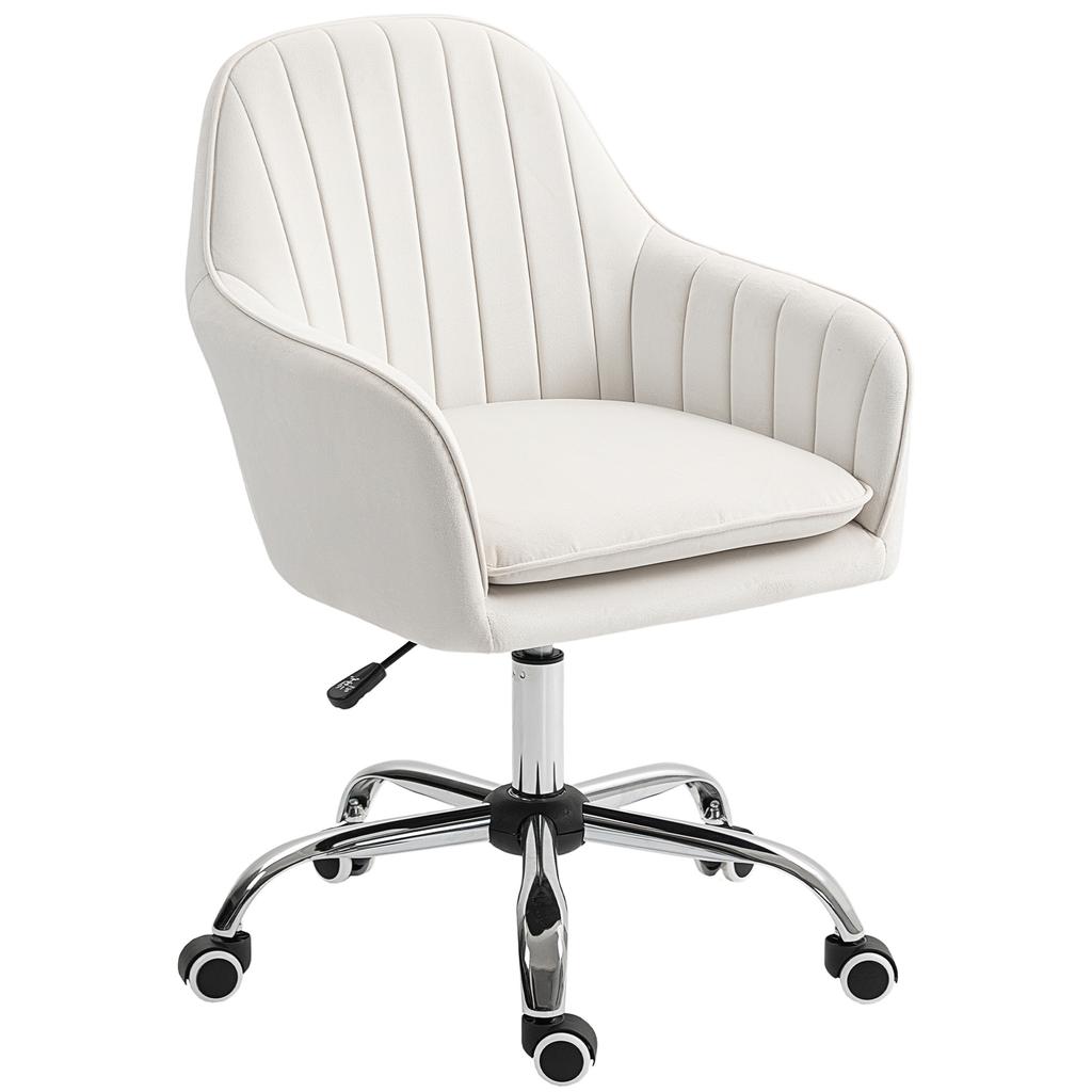 Velvet Feel Office Chair With Adjustable Height And Wheels Cream White