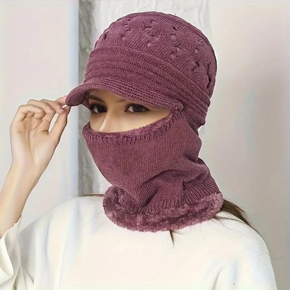 Coral Fleece Scarf And Hat Set Soft Knitted Scarf Balaclava Hat Woolen Hat  Outdoor