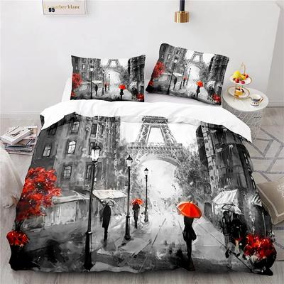 Torre Eiffel França Paris Conjunto de Cama Meninos Meninas Tamanho Solteiro Queen Retrô Vermelho Capa de Edredom Fronha Cama Crianças Adulto