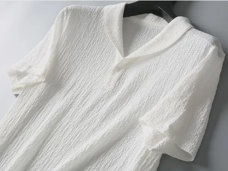 Costum sport din două piese pentru bărbați, de lux, lejer, pliat - Cămașă și pantaloni cu mânecă scurtă cu rever respirabil