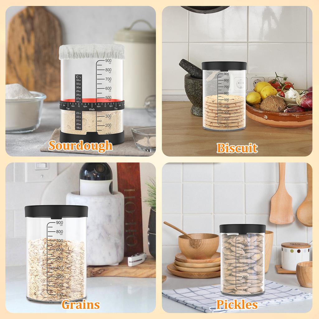 1000ML Sourdough Starter Jar Kit 5Pcs/set Clear Glass Heat Resistant Sourdough Starter Container Baking Fermentation Jar Food