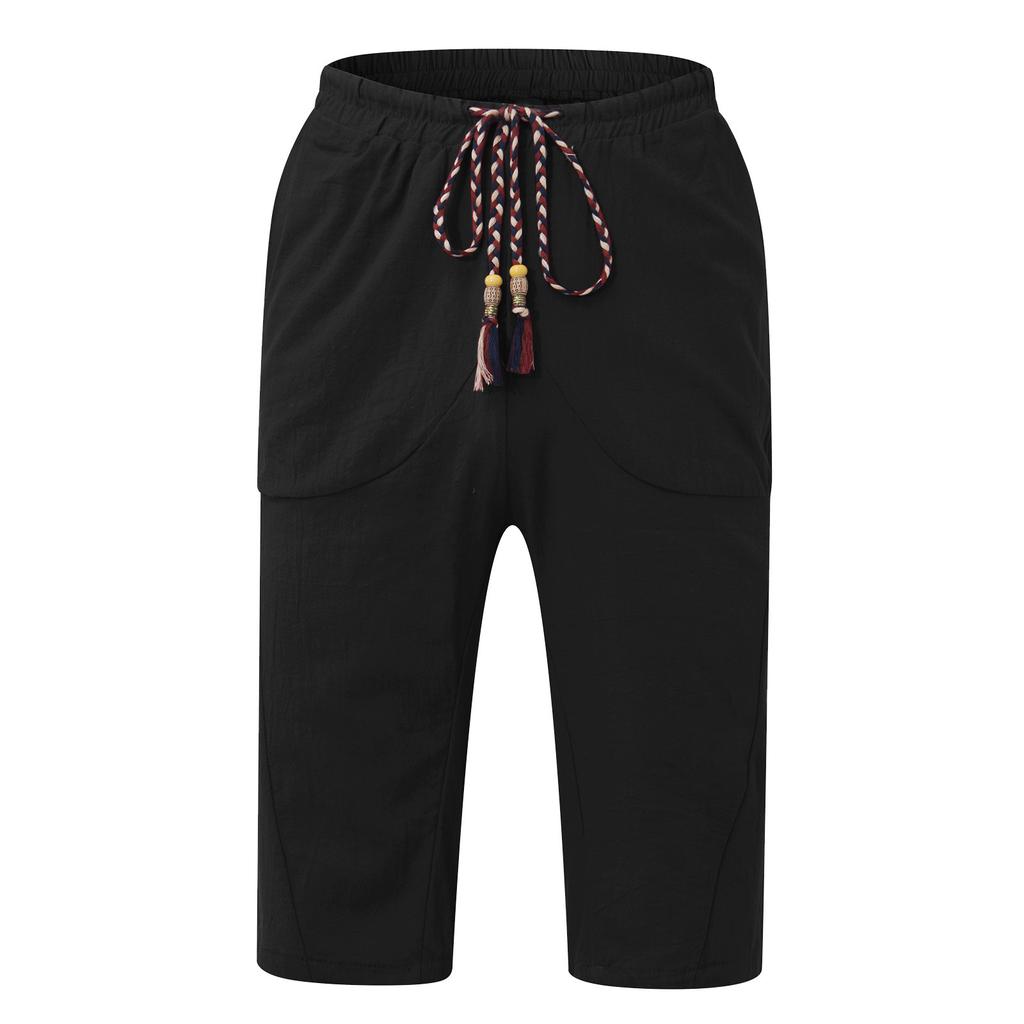 Men's Casual Color Cotton Linen Lightweight Comfortable Casual Shorts Cropped Pants