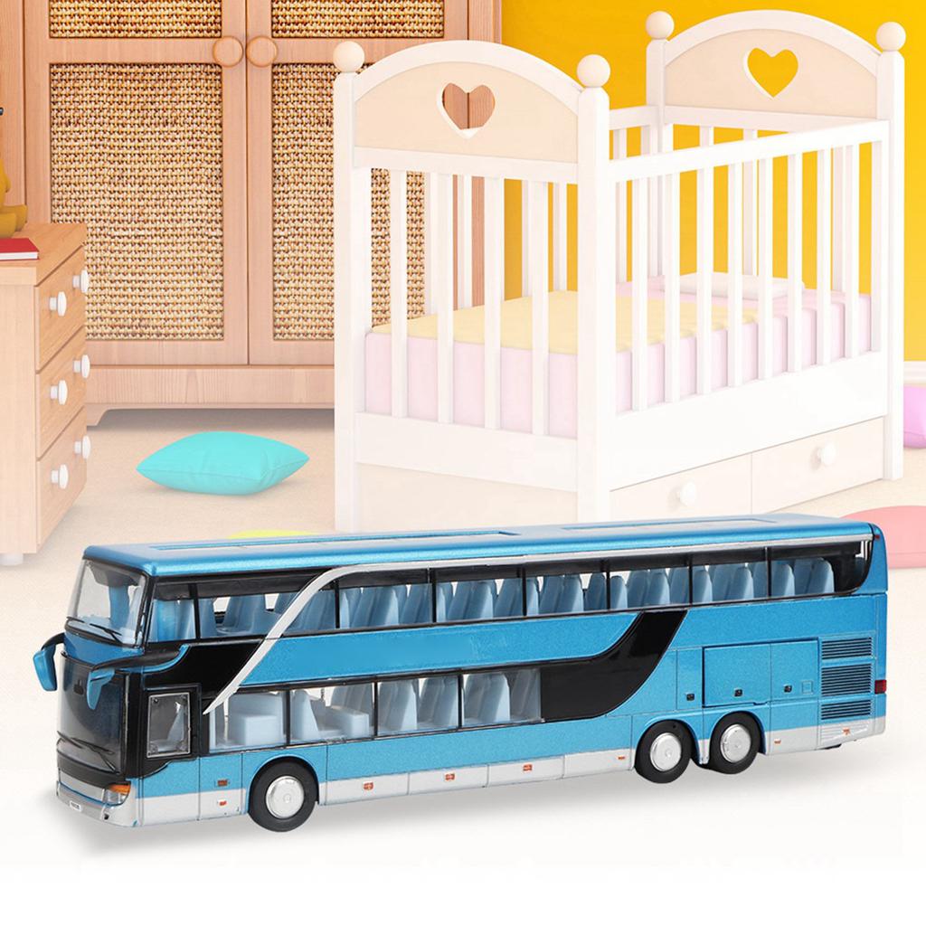 Elektrický 1:32 Alloy Doubledecker Bus Model Hračka s lehkou hudbou pro děti Dárek pro děti (Modrý)