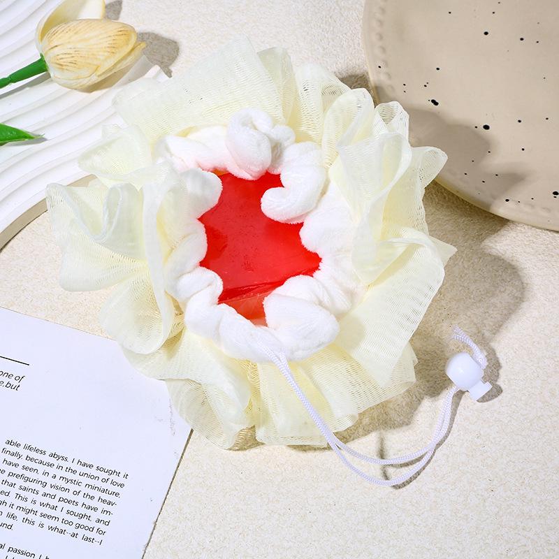 Double-Sided Bath Flower: Soft Foaming Net & Soap Holder Scrubber