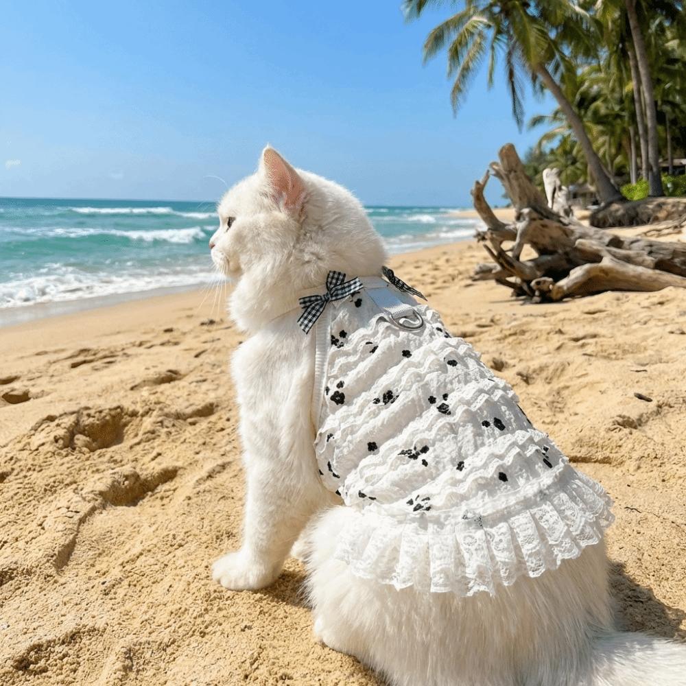 Embroidered Flower Dog Lace Dress Lace Bowknot Puppy Summer Clothing  for Puppy Cats