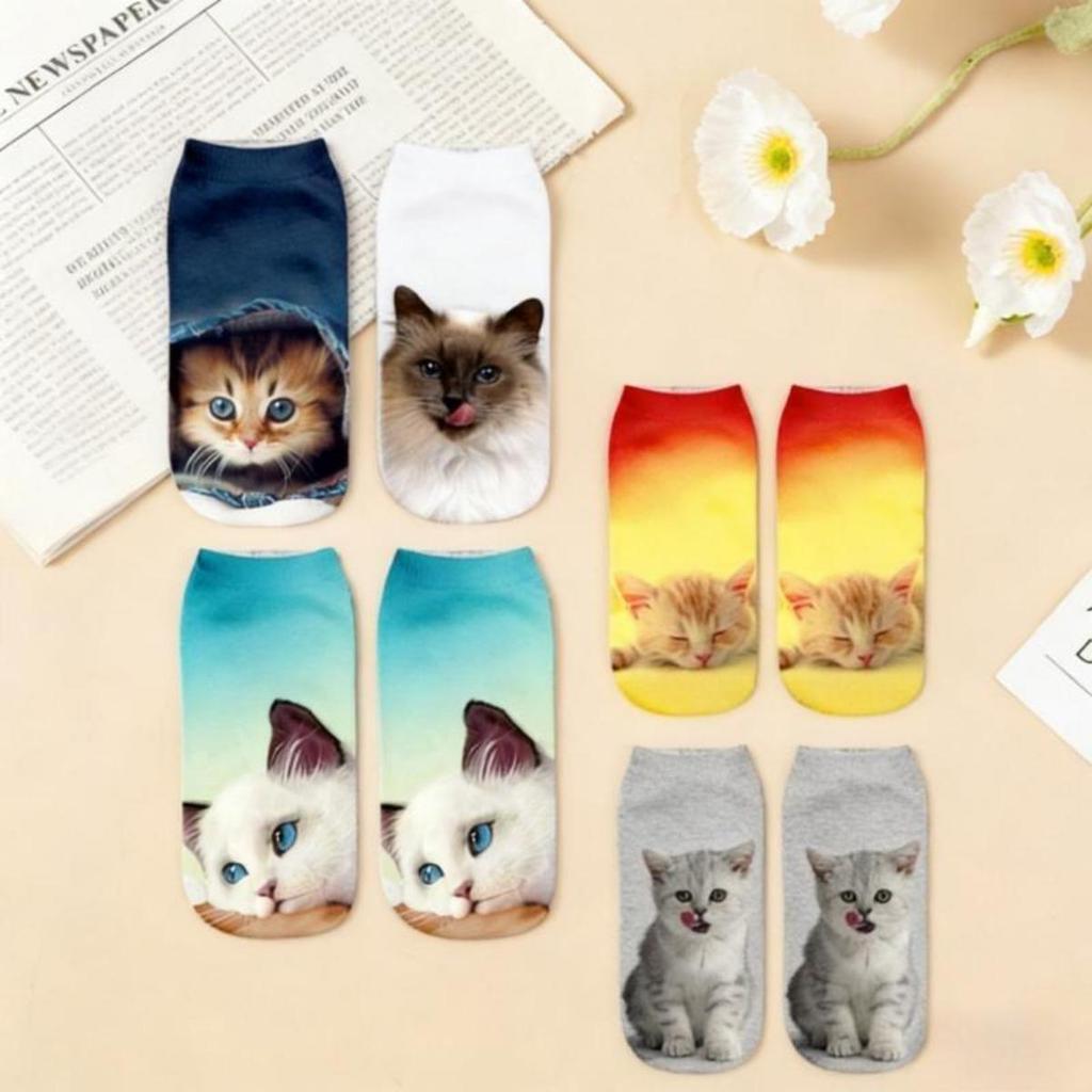Women's 3D Printed Cute Cat Ankle Socks Digital Print Funny Novelty Short Socks Breathable Cotton Casual Daily Wear