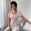 Blusa da Donna Scollo Quadrato Ricamo Floreale Maniche a Palloncino Peplo Top Elegante con Bottoni