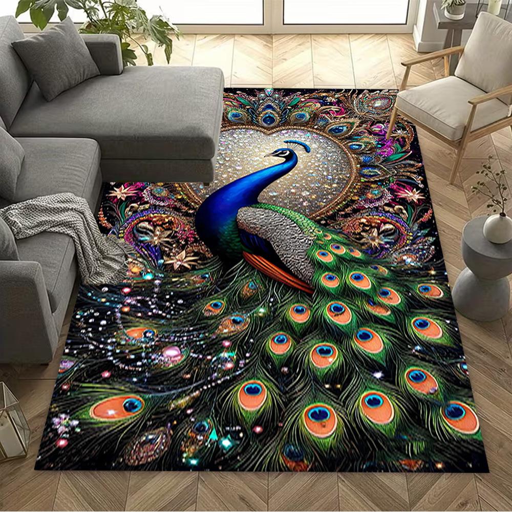 1pc Home Carpet Peacock and Flowers Non-Slip Design for Office Decor Living Room Bedroom Gift