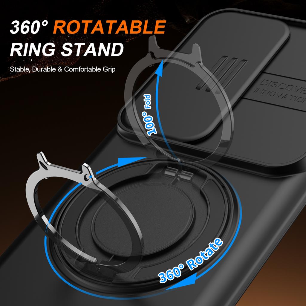 Sliding Camera Lens Cover Armor Phone Case For VIVO V40 V2348 V40Pro V2347 V50 5G V2427 Metal Ring Stand Holder Shockproof Shell