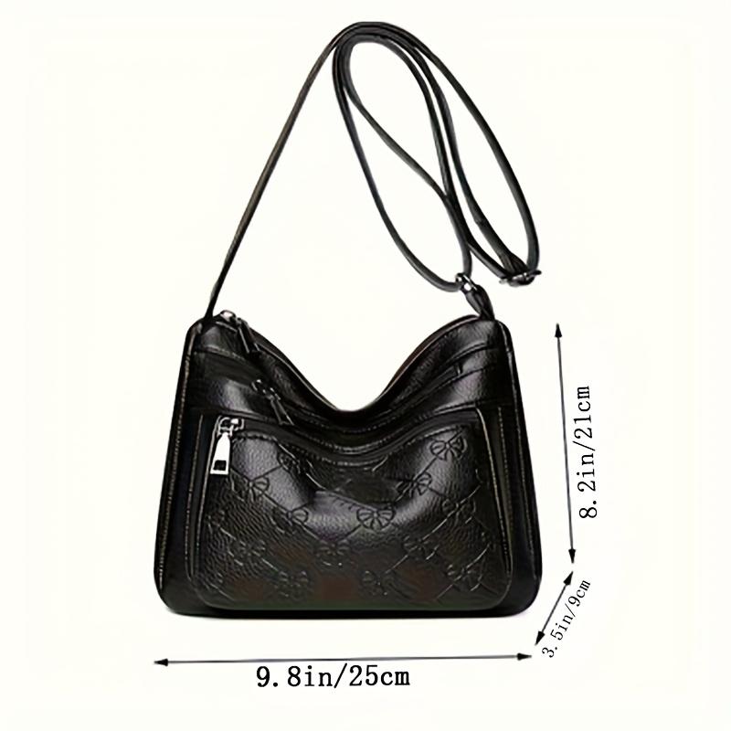 Black Crossbody Bag with Adjustable Strap and Zipper Closure, Casual Solid Color Messenger Bag with Tassel Detail and Polyester Lining