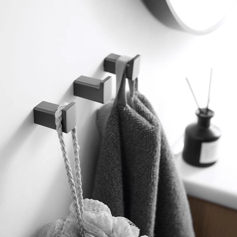 Gunmetal Badezimmer Handtuchhaken - Lochbohrung, Hohe Tragfähigkeit, Tür- & Wandmontage, Quadratischer Kleiderhaken.