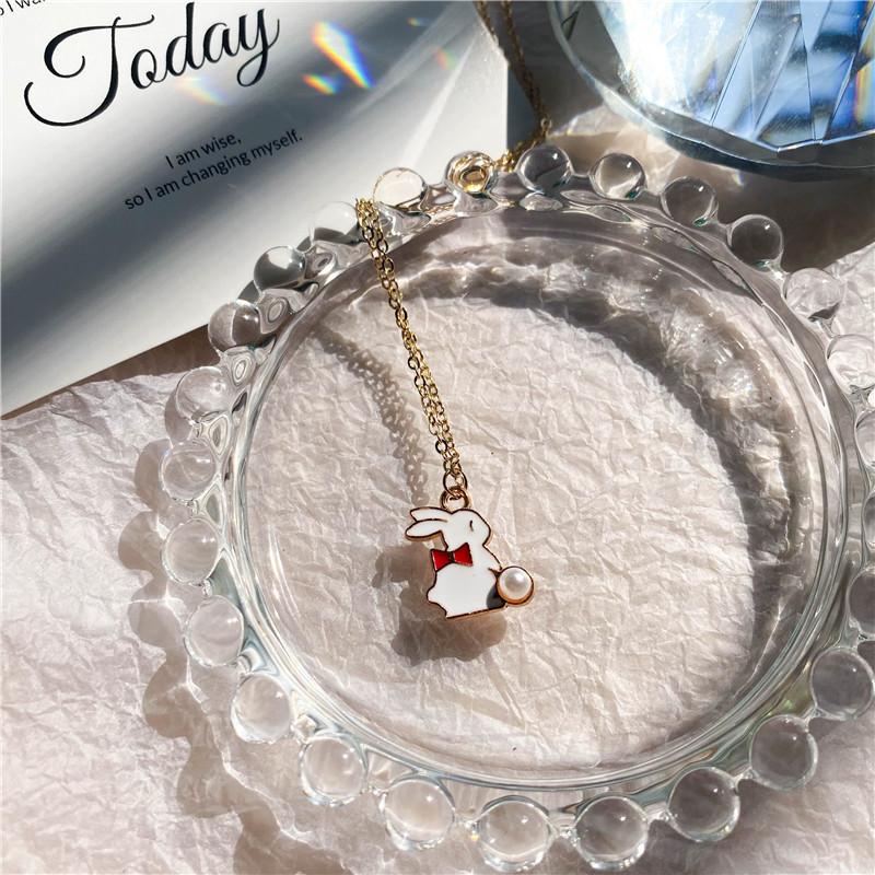 Cute Bowknot Rabbit Enamel Pendant Necklace Fashion Lovely Bunny Charms Choker Jewelry Birthday Gift For Women Girls