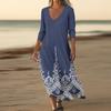 Dresses For Womens Vintage Print Tunic Waisted Midi Dress Summer Casual  3/4 Sleeve Dress