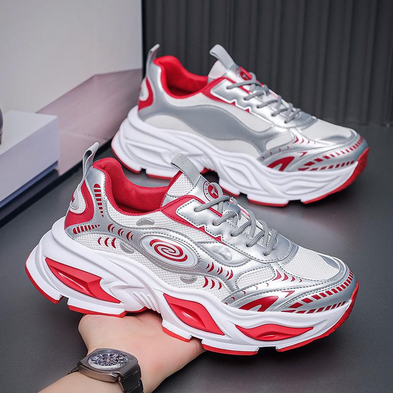 

Мужские кроссовки Dad 2025: Модные повседневные кроссовки для бега на толстой подошве, осенние 44 красный