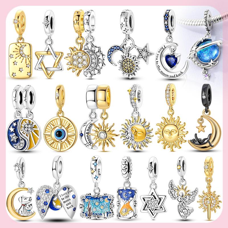 925 Silver Charms Fit Bracelets Necklaces Sun Starry Sky Star Moon Pendant Beads Charms DIY Women Jewelry Gift