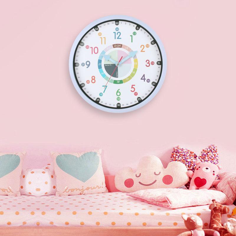 

Современные детские часы для раннего развития, бесшумные, домашние, простые и модные кварцевые часы цвета макарон с четким шрифтом, настенные часы turquoise