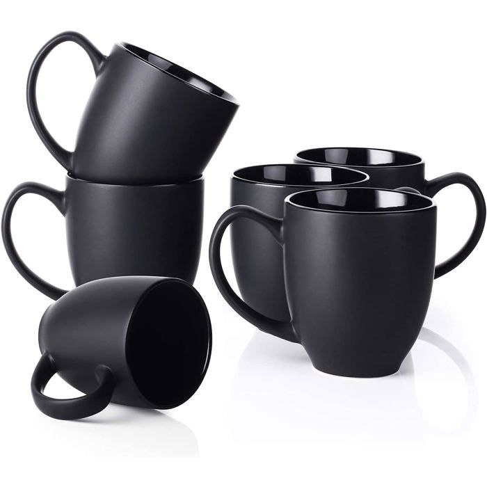 DOWAN Set aus 6 schwarzen Keramik-Kaffeetassen, 473 ml schwarz