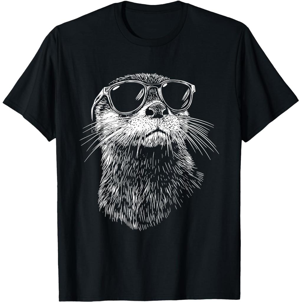 Camisetas Gráficas Engraçadas de Lontra com Óculos de Sol para Homens Mulheres Algodão Puro Humor Streetwear Camiseta Manga Curta Unissex Roupa Solta