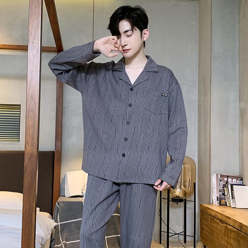 Men's Cotton Pajama Set - Long Sleeve & Pants, Spring To Winter, Casual Outdoor Wear, Plus Size Available