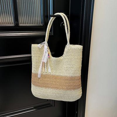 Strohgewebte Damenhandtaschen mit großem Fassungsvermögen, neue Frühling, lässige Schulter-Tragetasche mit Nischendesign